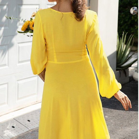 Shangrila Solids Midi Wrap Dress NEW Yellow Large - Picture 2 of 2